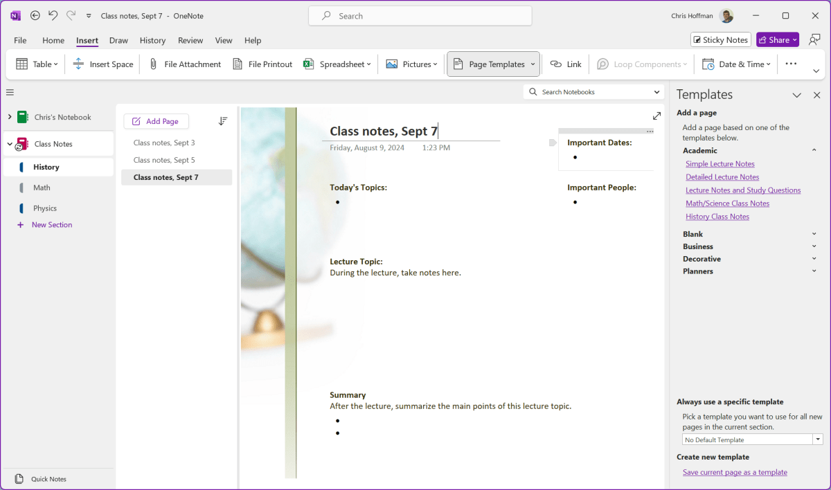 لقطة شاشة Microsoft Onenote كأفضل تطبيق لتدوين الملاحظات للطلاب