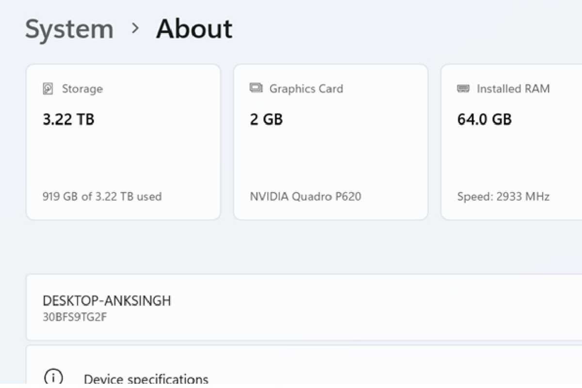 قائمة إعدادات Windows 11 Top Cards