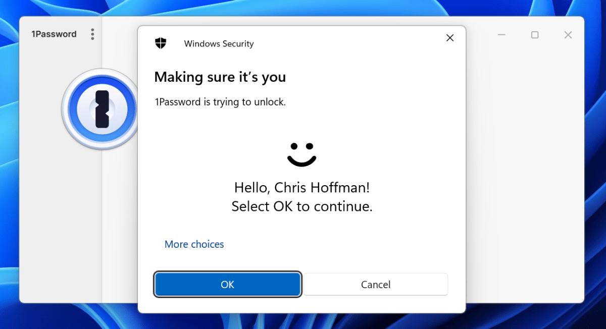 Windows Hello for 1Password لقطة الشاشة