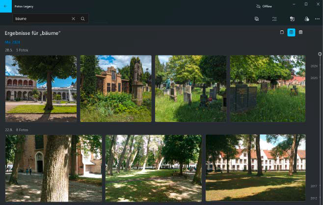 يموت Windows-app Microsoft Fotos Legacy analysiert bilder ، verschlagwortet inhalt und und automatisch und beetet darüber eine schnelle chelivefunktion.