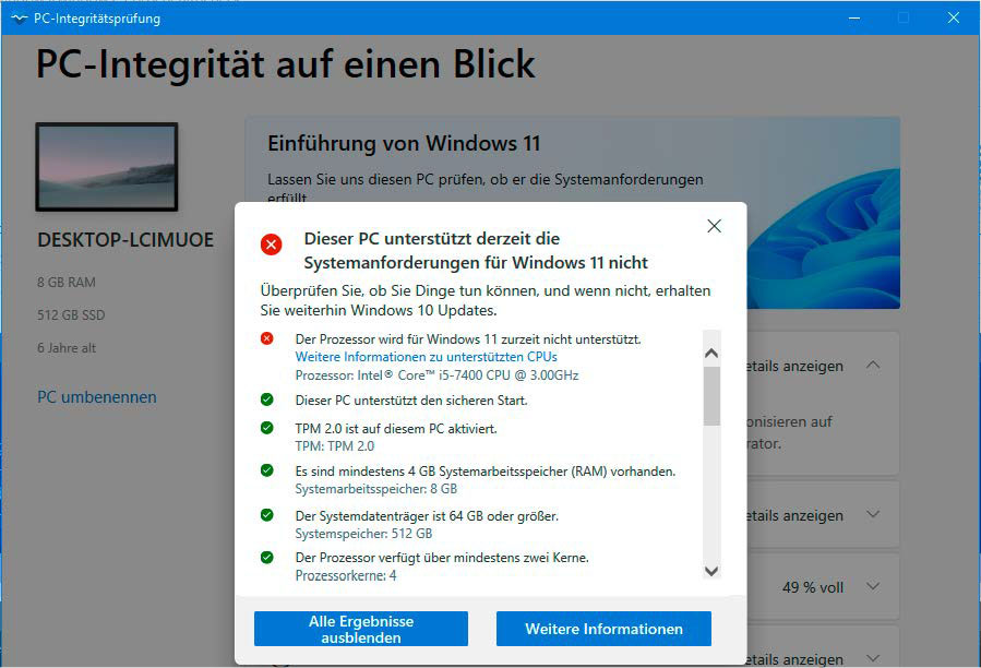 PC-ingritätsprüfung: erfüllt ein rechner die hardwareanforderungen an windows 11 nicht ، lässt sich das setup des betriebssystems über einen modifizierten installationsstick erzwingen.