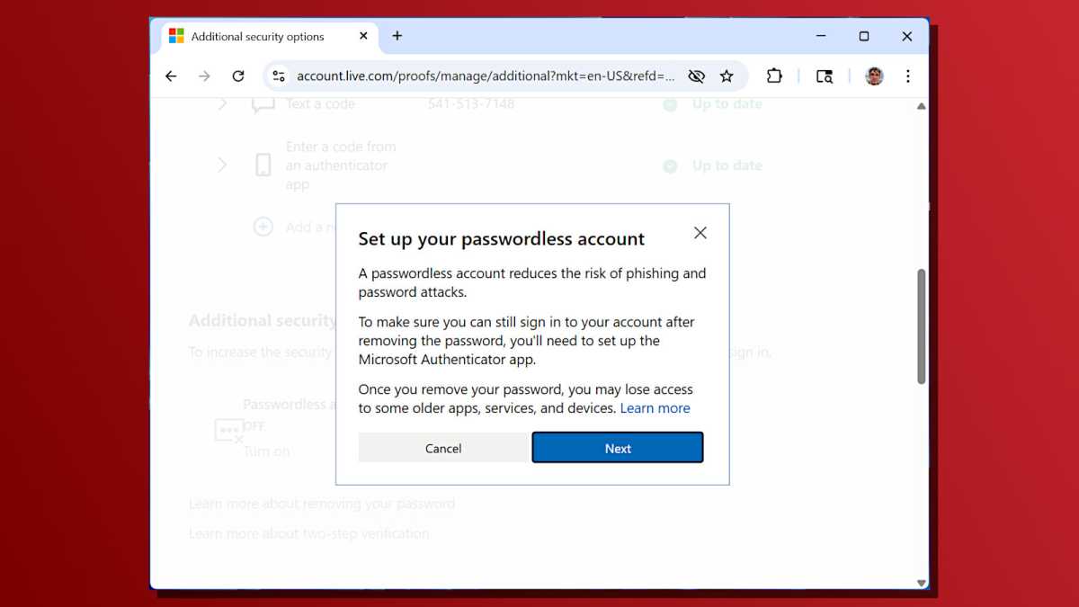 إعدادات حساب Microsoft لقطات الشاشة بدون كلمة مرور
