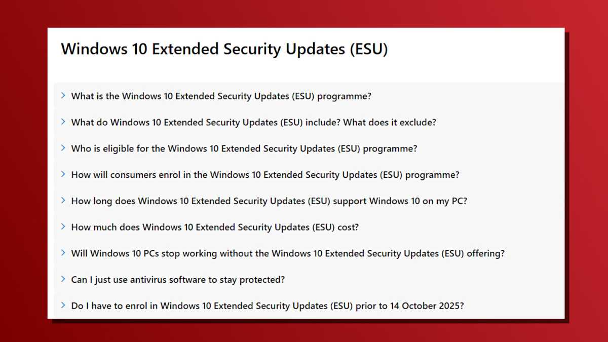 Windows 10 End of Support ESU الأسئلة الشائعة