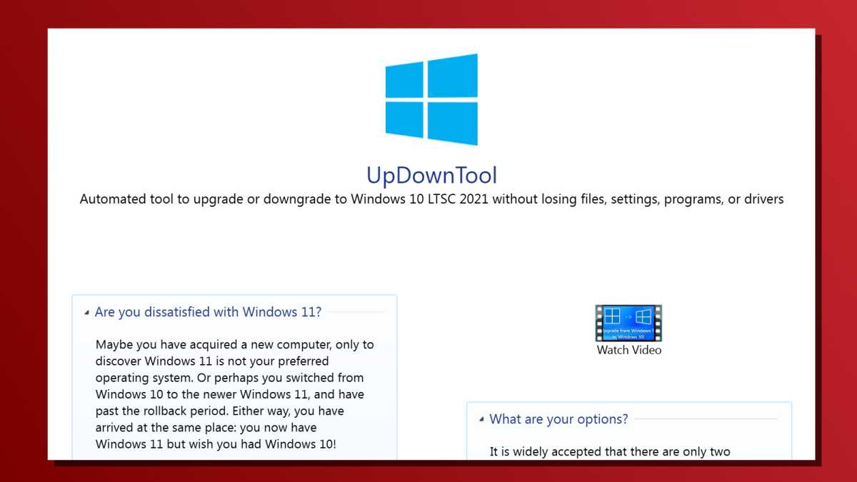 نظرة عامة على نظام التشغيل Windows 10 من دعم updowntool