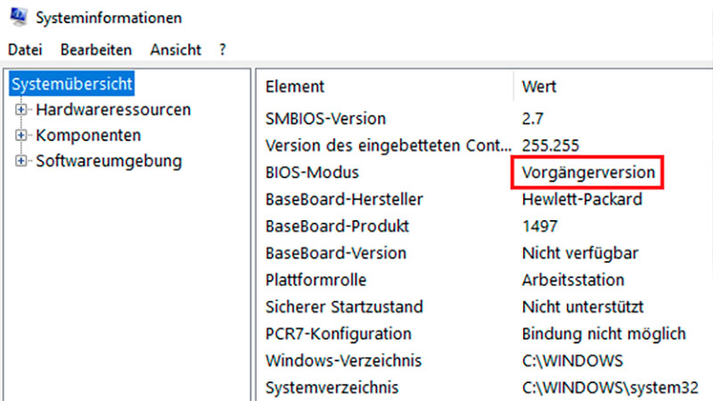 wenn der pc im csm-kompatibilitätsmodus („vorgängerversion