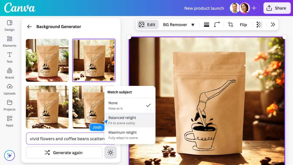 لقطة شاشة Canva Visual Suite 2.0 Magic Studio Background Generator AI
