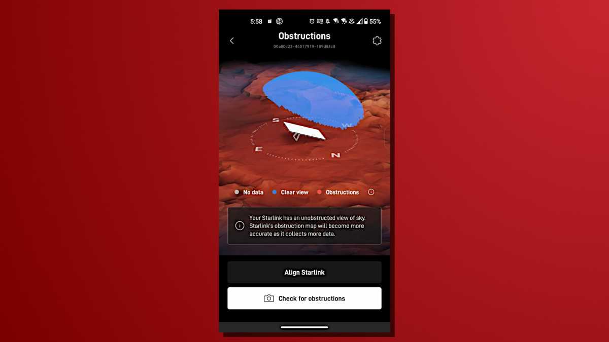 تطبيق Starlink للهاتف المحمول يعرض خريطة العوائق بوضوح