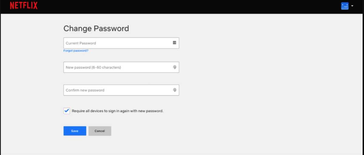 Netflix تغيير كلمة المرور