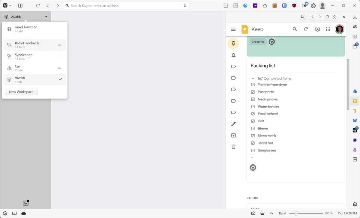 مساحات عمل Vivaldi ولوحات الويب