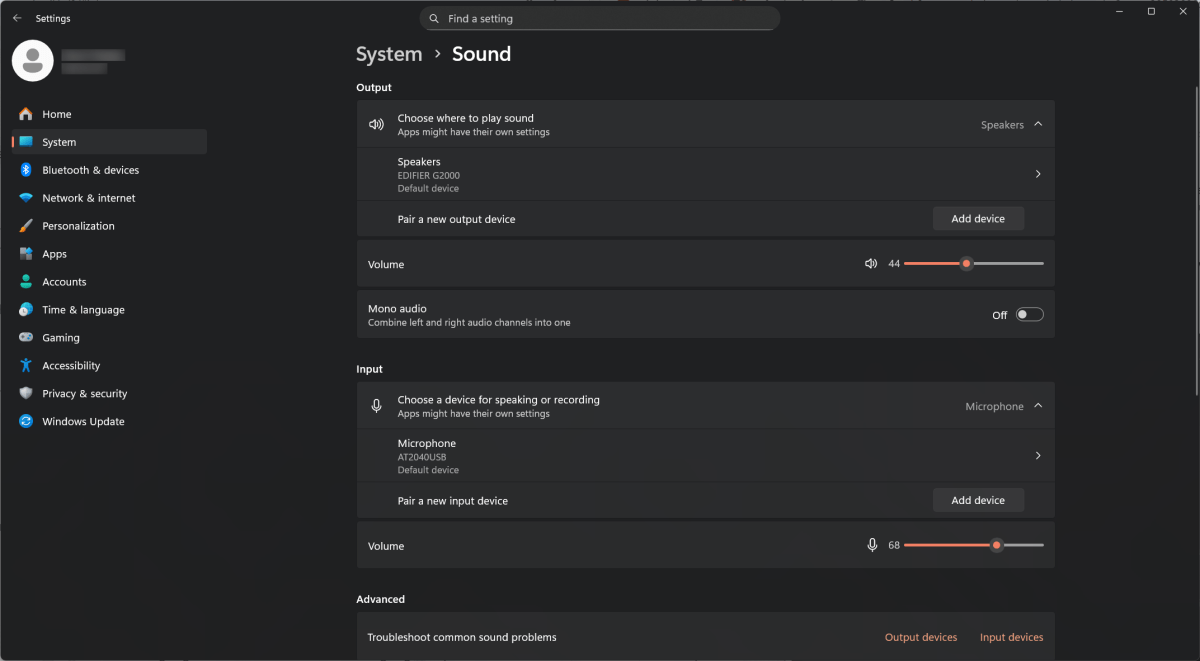 إعدادات الصوت في ويندوز 11