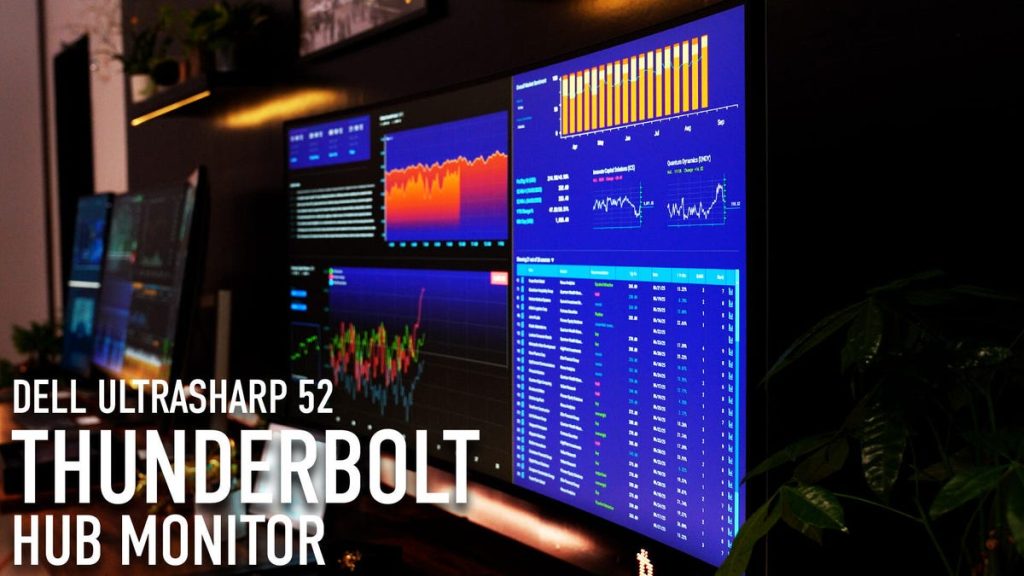 شاشة Dell UltraSharp بحجم 52 بوصة ودقة 6K تُعرض، مثالية للمهام المتعددة.